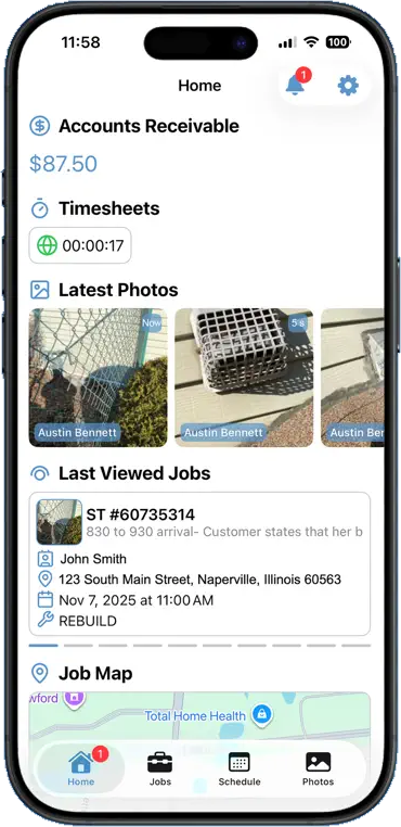 FieldOpsPro app — Home dashboard